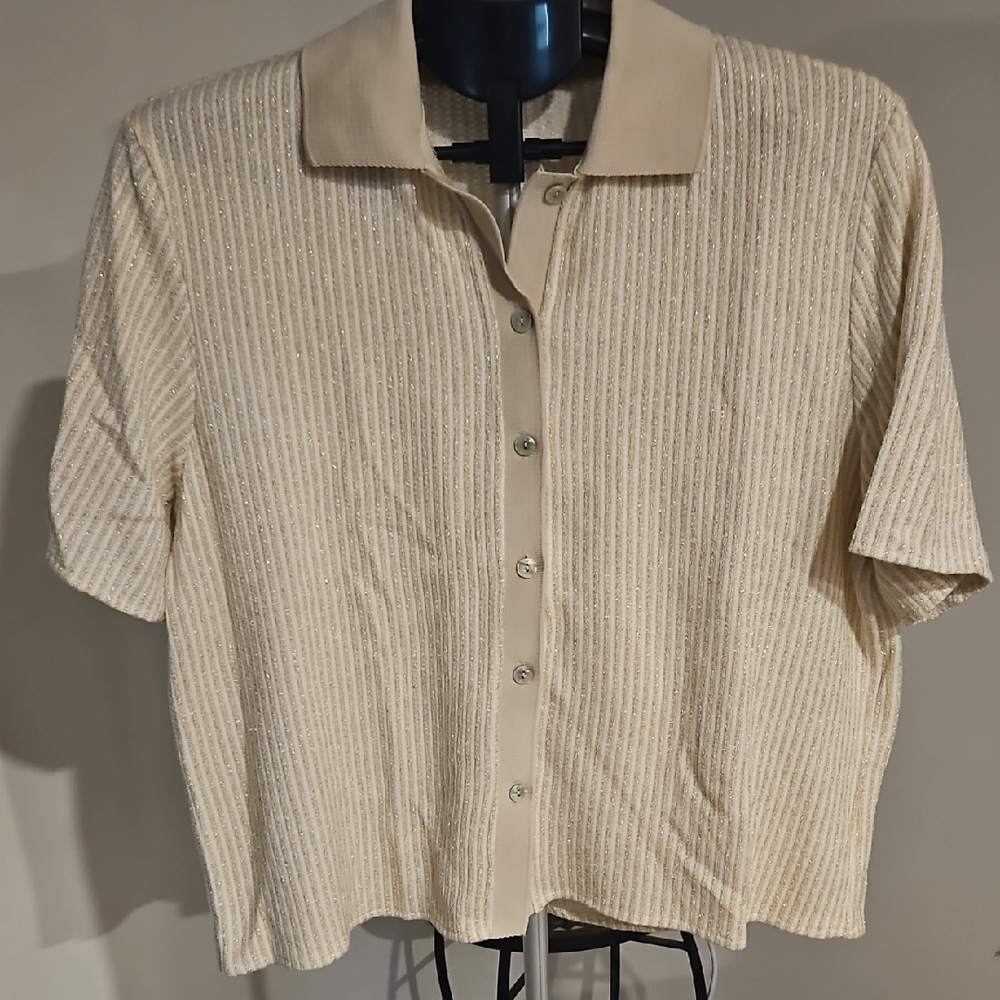 Gold and Cream Cuffed Sleeve Polo Crop Top